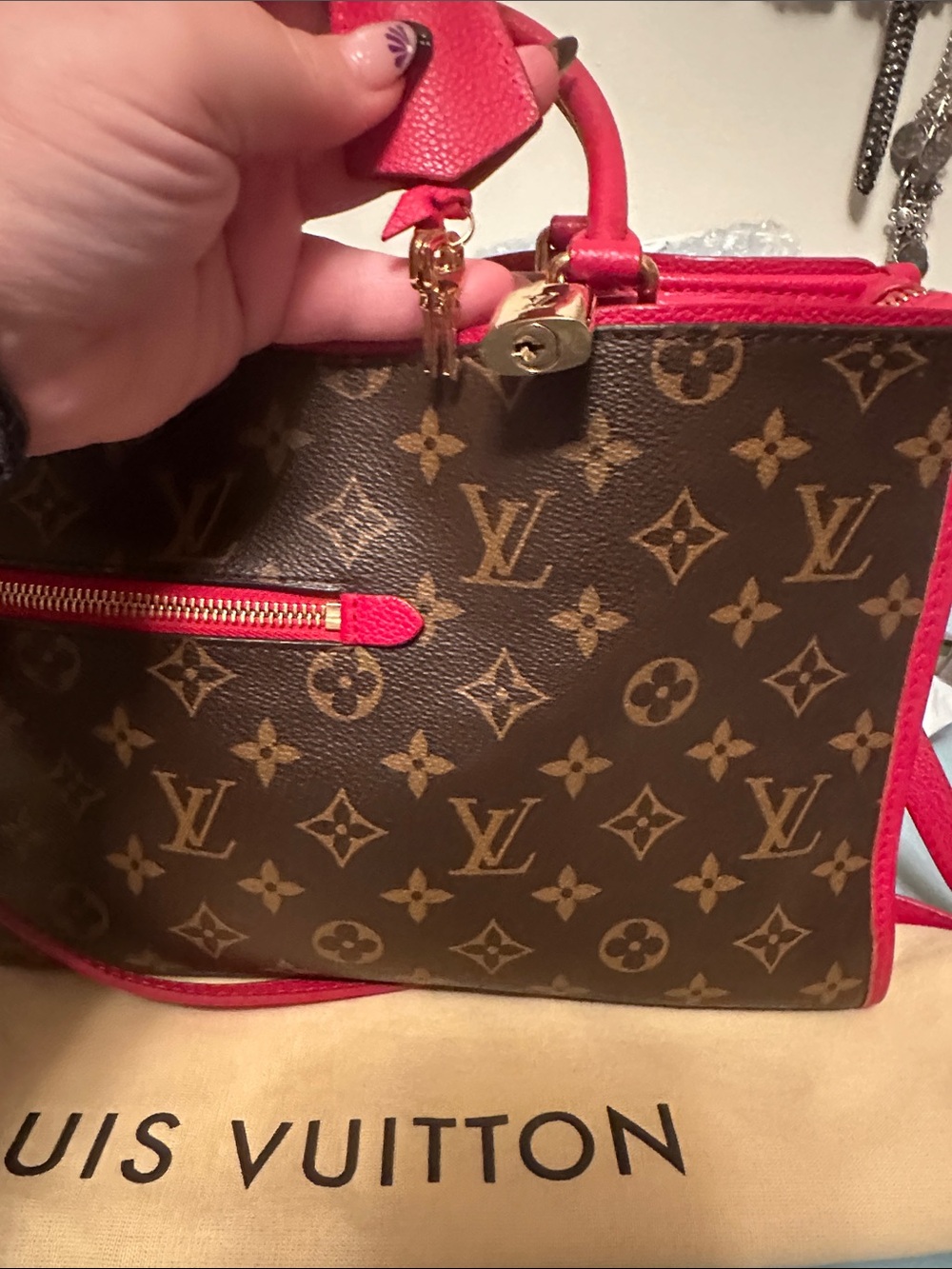 Louis Vuitton Monogram Satchel with Red Trim and Strap - Picture 6 of 6